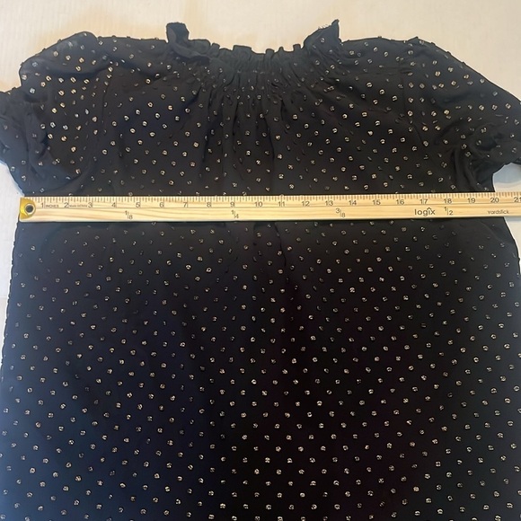 J. Crew Black and Gold Ruffleneck Top with Foil Clip Dot Size M - Picture 5 of 13